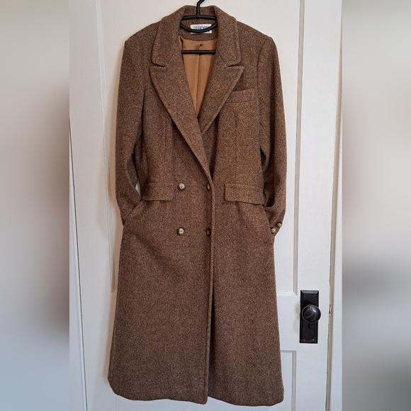 J.G. Hook VTG 100% Pure Wool Brown Herringbone Long A line Winter Pea Coat M - Picture 4 of 11